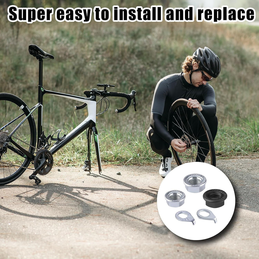 Bike Wheel Axle Nut and Bicycle Hub Safety Washer Kit, Flanged Nuts Parts Accessories for Mountain Bike Wheel Axle