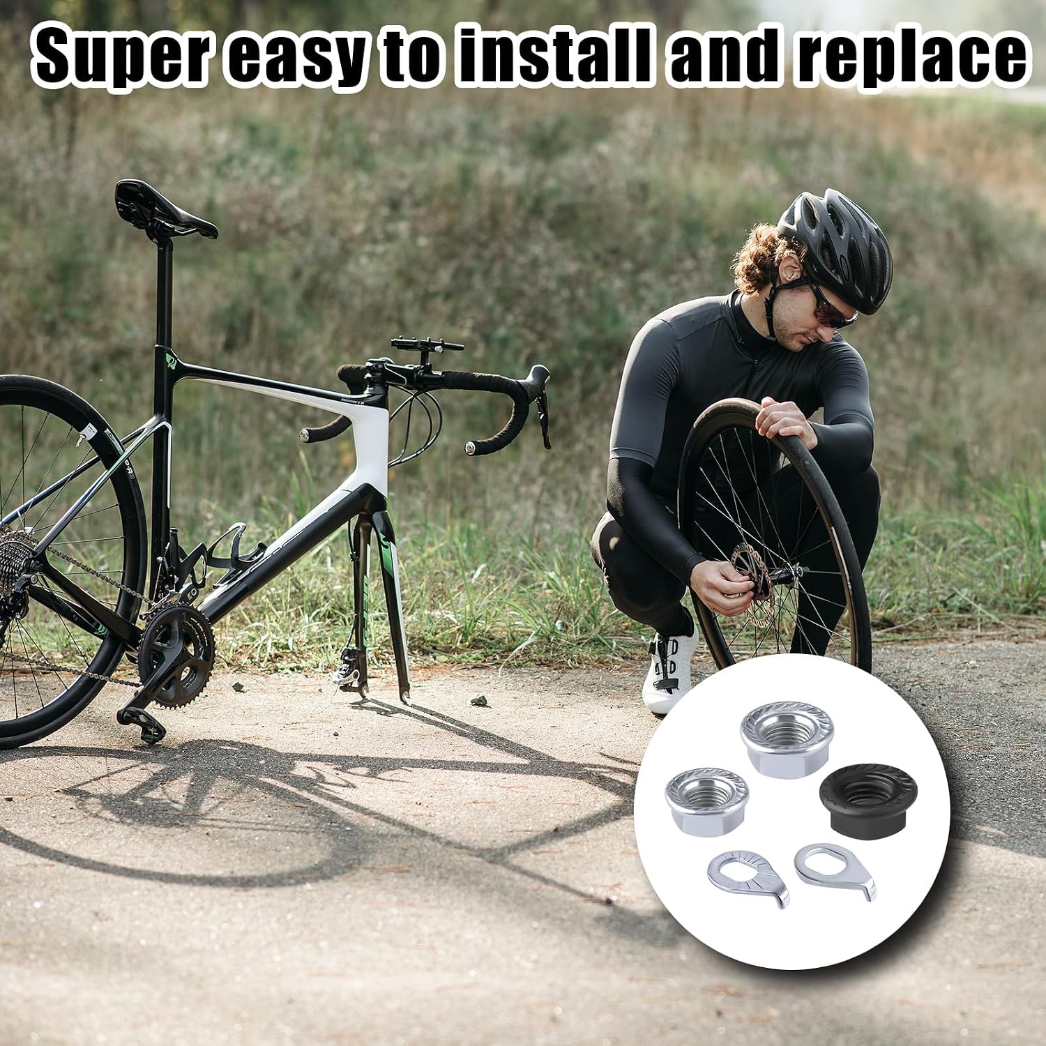 Bike Wheel Axle Nut and Bicycle Hub Safety Washer Kit, Flanged Nuts Parts Accessories for Mountain Bike Wheel Axle