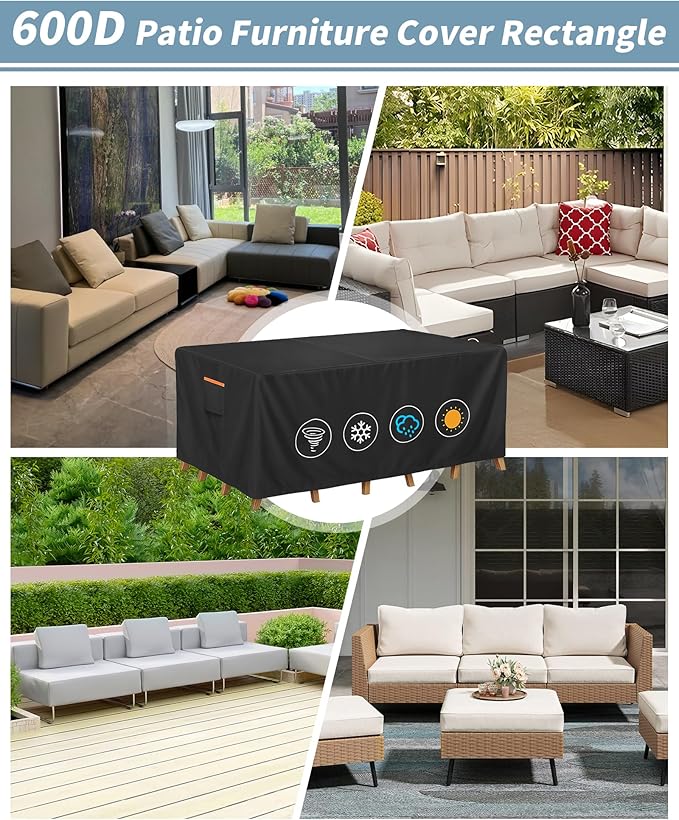 Outdoor Waterproof Furniture Cover, 136W x 74L x 28H inches Heavy Duty 600D - Image 7