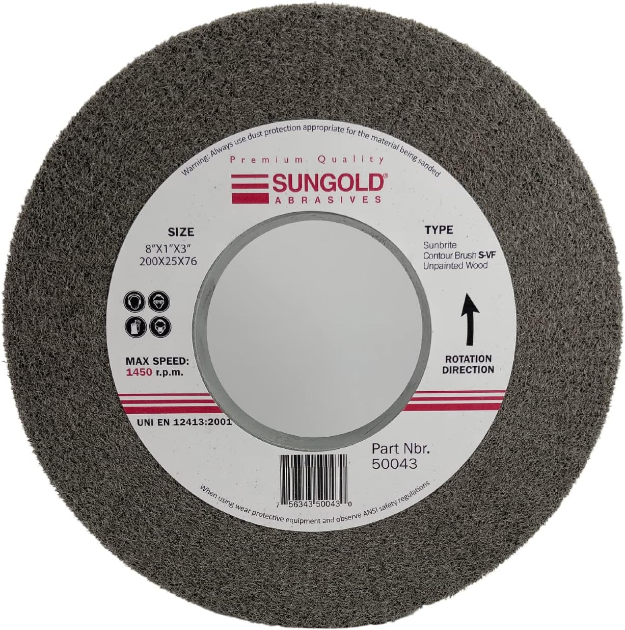 Sungold Abrasives 50043 Sunbrite Countour Brush Silicon Carbide S-VFF 8" Diameter x 1" Thick x 3" Hole, 1 Wheel