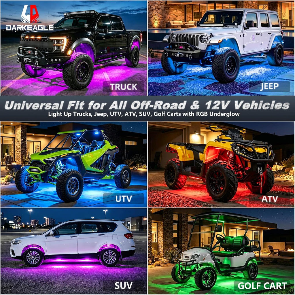 8Pods Full Angle RGB LED Rock Lights Full Kit for Jeep Trucks ATV UTV SXS RZR SUV Golf Cart Offroad Pickup, 240Chip Waterproof Multicolor Underglow Light with APP/RF Remote, Neon Underbody Accent 12V