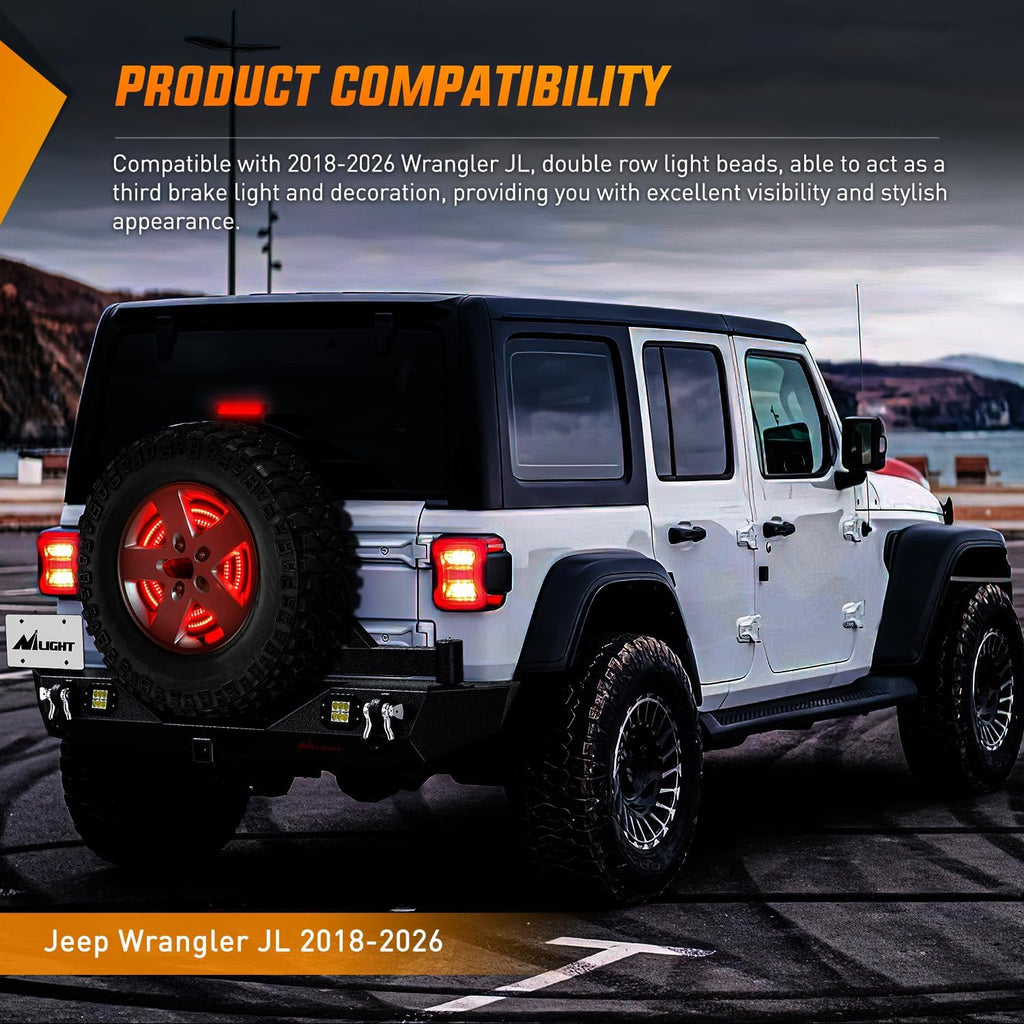 Nilight Spare Tire Brake Light Red Double Row LED Ring 3rd Third Stop Rear Wheel Lights Plug and Play Fit for 2018 2019 2020 2021 2022 2023 2024 2025 2026 Jeep Wrangler JL