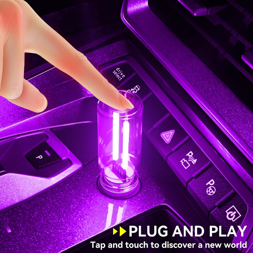 4 PCS USB Night Light Bulb,Touch Dimmable Retro Car Interior Ambient Light | Portable Glass Bottle Design Chubby Glow Light for Car, Truck, Bedroom, 4 Colors Red Blue Green Purple