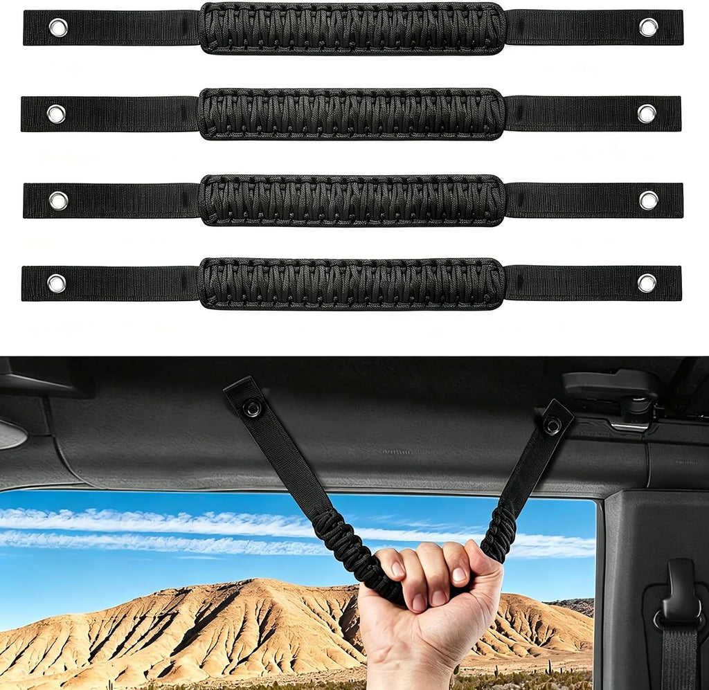 4 PCS Roll Bar Grab Handles Compatible with Ford-Bronco 2025, 2024, 2023, 2022, 2021, 4 or 2 Door, Upgrade Grab Handle, Comfortable Paracord Grip Handle, Black