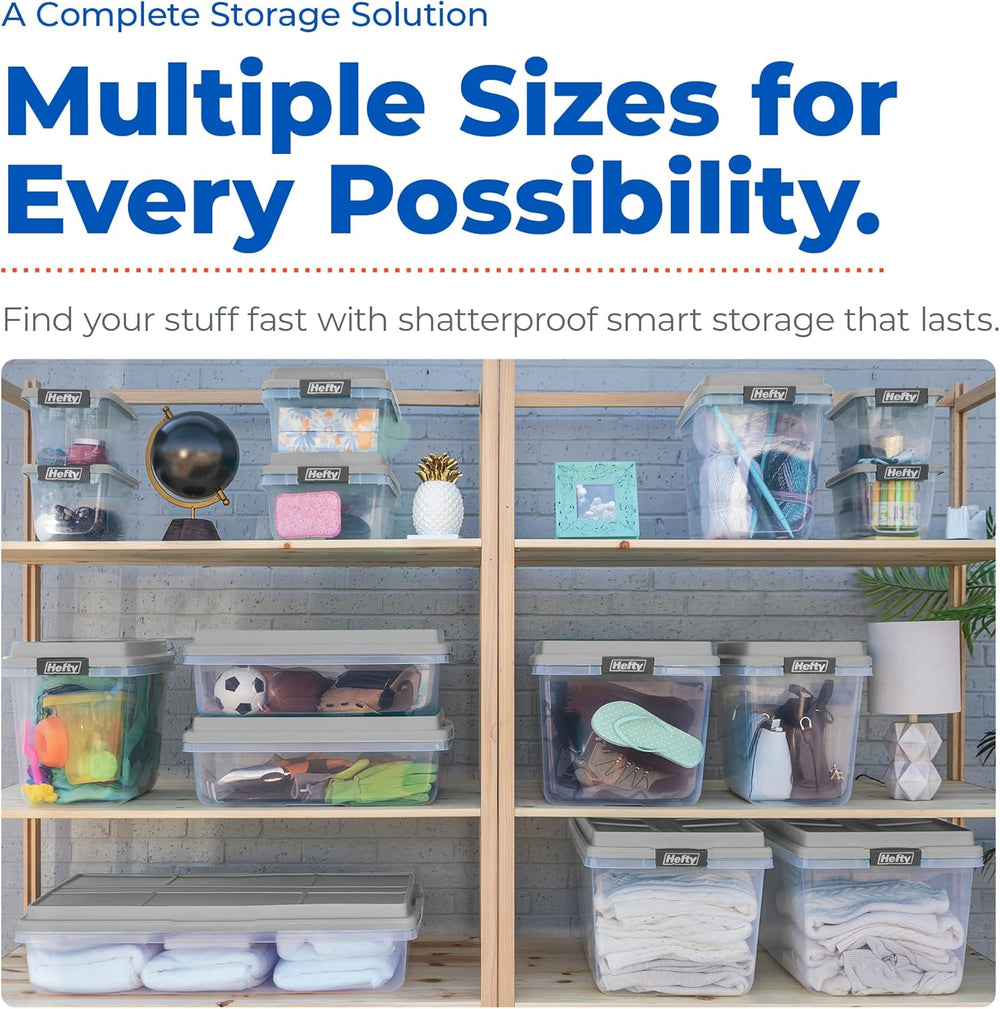Hefty 18 Qt Hi-Rise Storage Bin with Lid, Stackable Plastic Storage Container...
