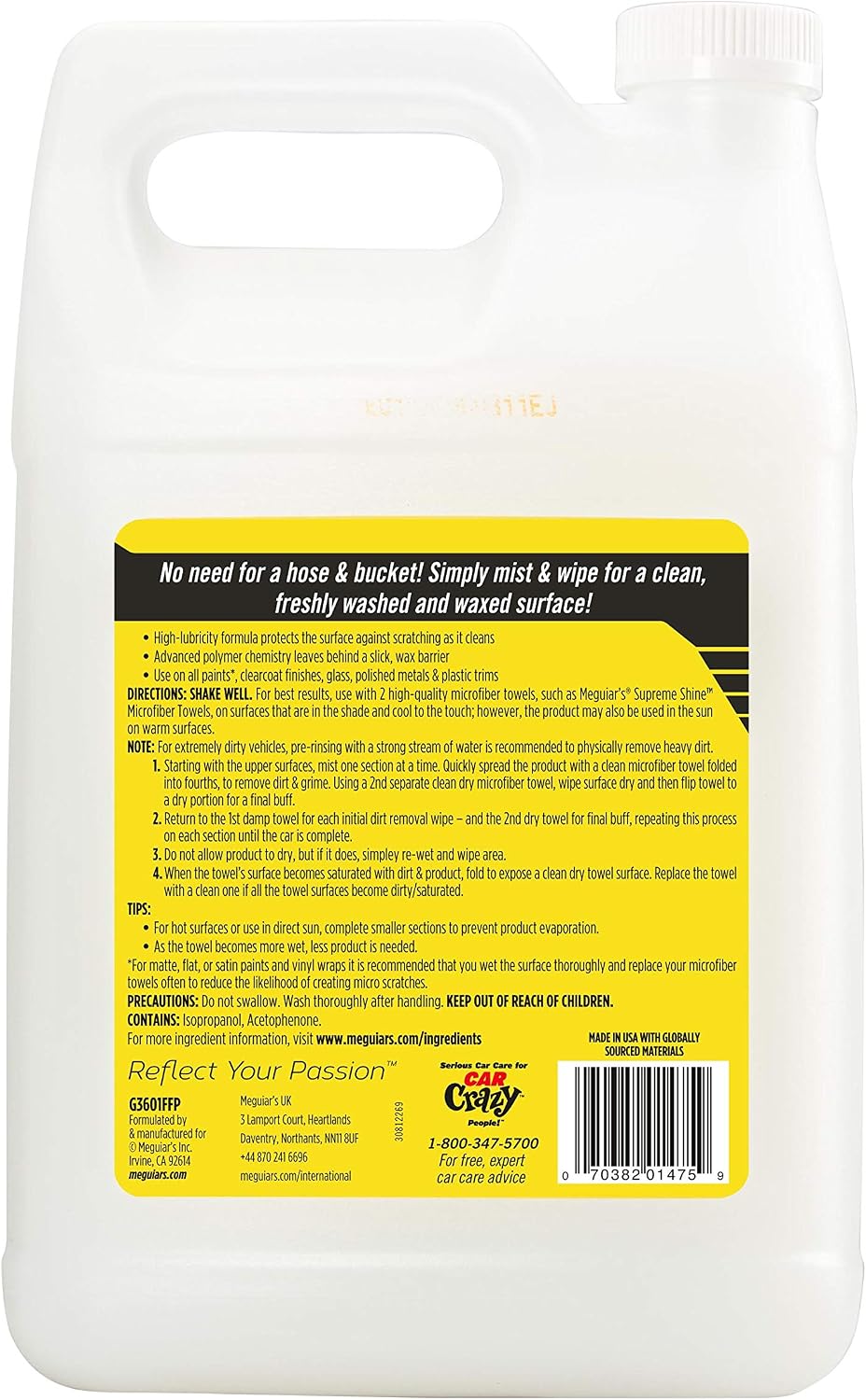 Meguiar's Ultimate Waterless Wash & Wax - Waterless Car Wash & Wax Without Swirling or Scratching - Easy Car Maintenance, No Water Required -1 Gallon (128 Oz)