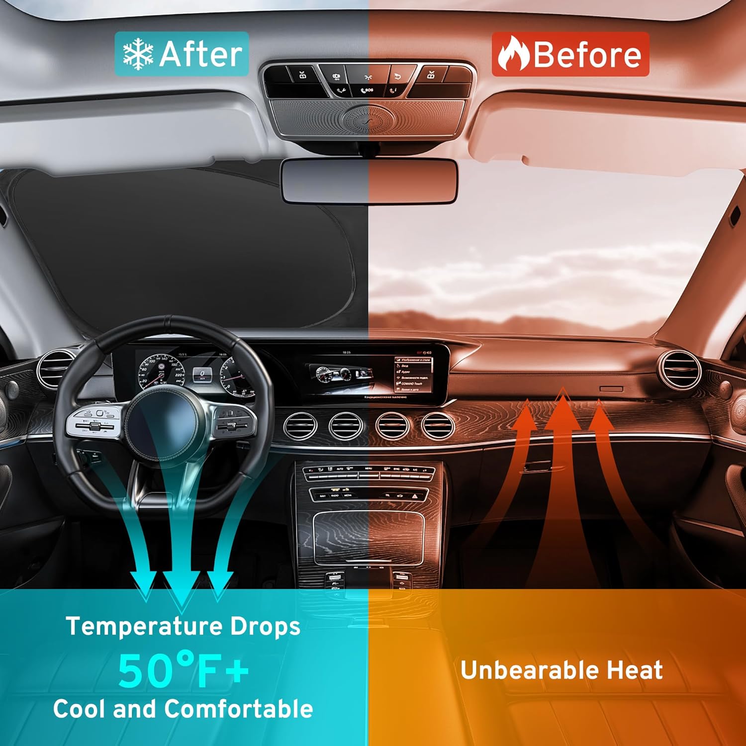 XHRING Windshield Sun Shade Sunshade Compatible with Mercedes Benz C Class C300 W205 C250 C400 2026 2025 2024 2015-2023 GLA GLA 250 GLA250 2021-2025 2026 Accessories, Car Front Window Sun Shield Cover