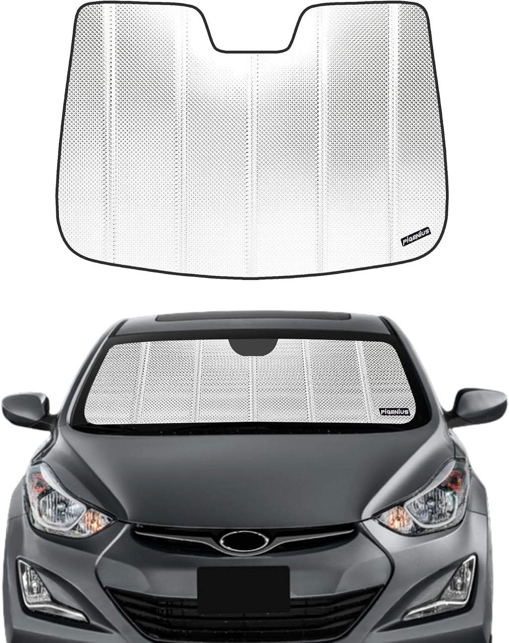 Pigenius Windshield Sun Shade for Hyundai Elantra Sedan 2011-2016, Elantra Coupe 2013-2014. Reflective Aluminum Film Front Window Sunshade - BLAZBLOCK