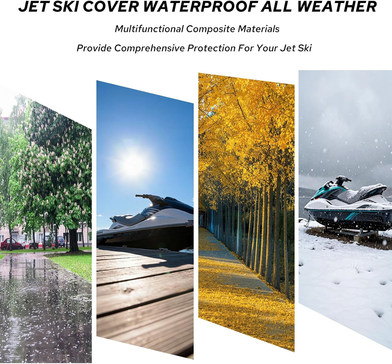 Waterproof Jet Ski Cover 2-3 Seater - Compatible with Yamaha Sea-Doo Kawasaki, 300D Trailerable PWC Cover Marine Grade UV Protection, Fit for 2-3 Seater Lengths 115'' to 120"（Blue）