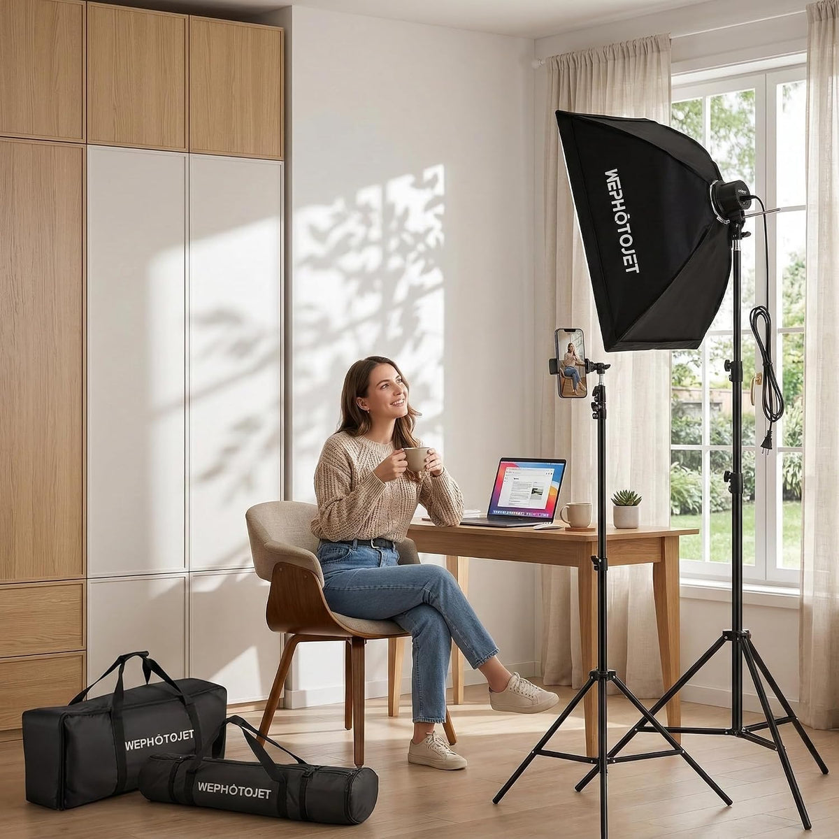photography softboxes kit with 6.6x10ft backdrop stands, close-up detail