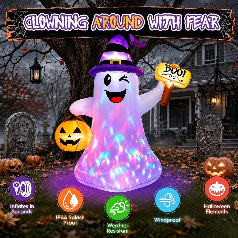 4.5 FT Halloween Inflatables Ghost with Pumpkin Boo, Halloween Decorations Ou...