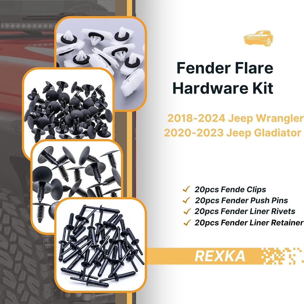 Rexka 60pcs Fender Flare Hardware Kits for Jeep Wrangler JL 2018-2024 Jeep Gladiator 2020-2023 JT Ram 1500 68526185AA 6506007AA 6506293AA 6505411AA Jeep Fender Clips