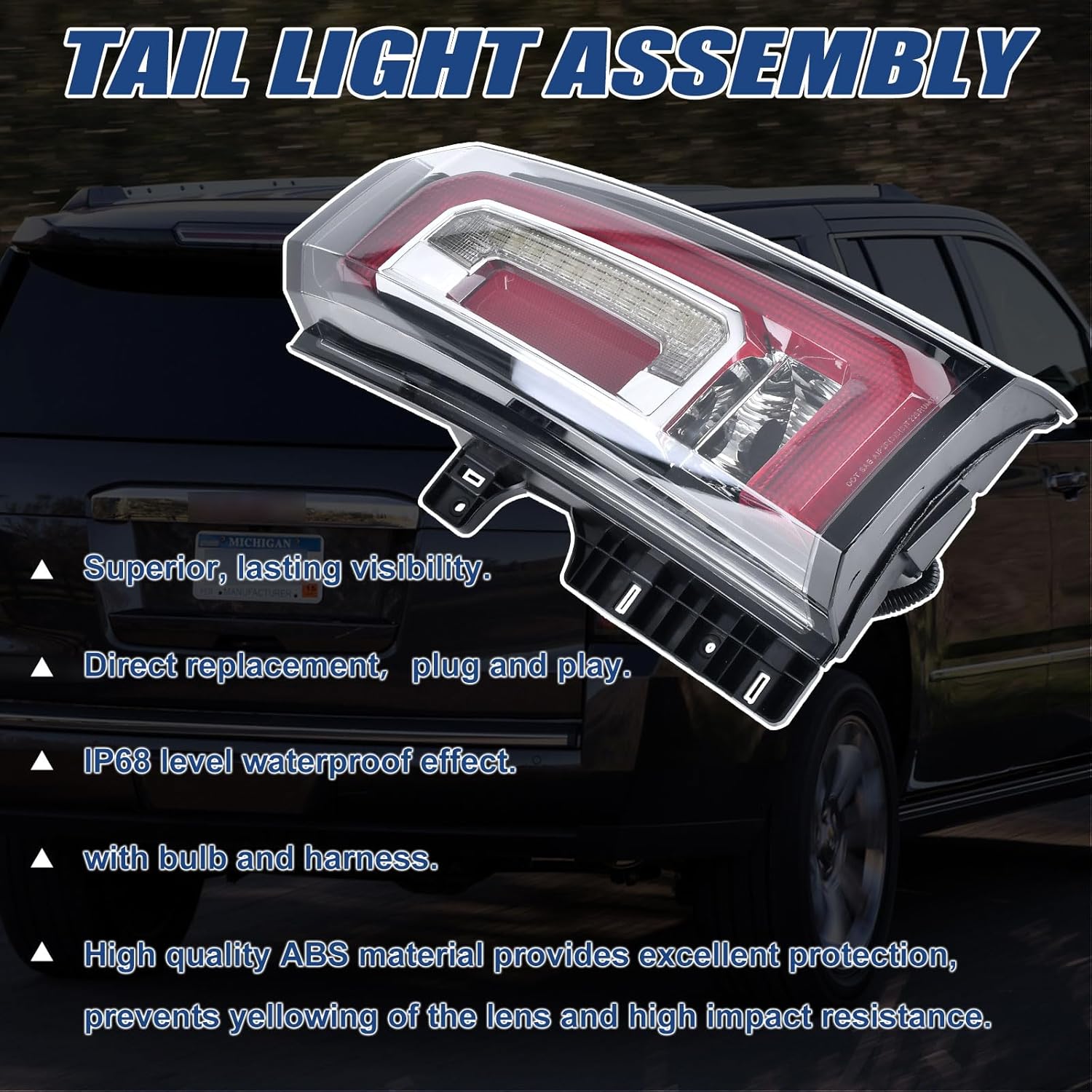 Tail Lights Assembly Compatible with GMC Yukon XL 2015 2016 2017 2018 2019 2020 LED Right Passenger Side Taillight Brake Turn Signal Assembly With Bulb Replaces 23380460 84536243 GM2801268