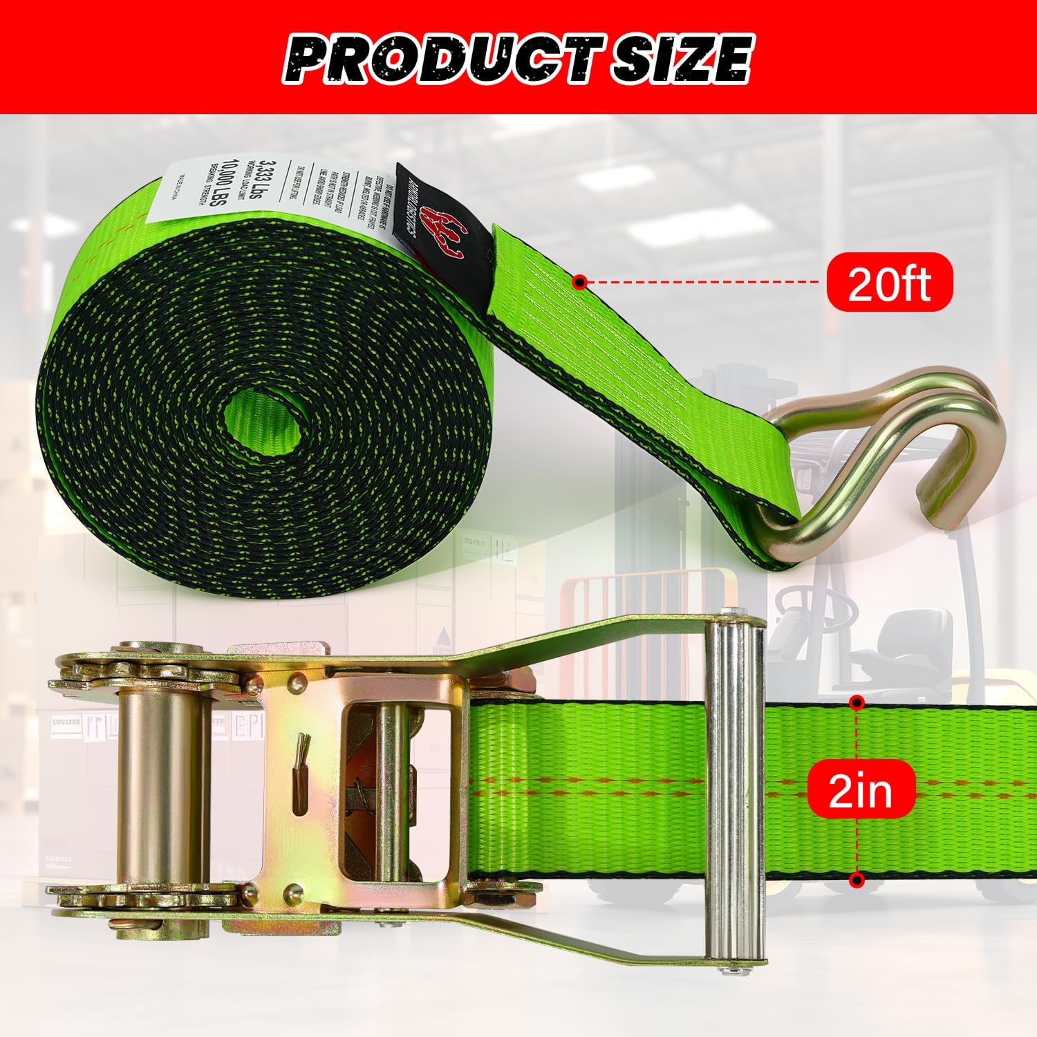 4 Pack 20ft Ratchet Straps Heavy Duty, 10,000 LBS Break Strength, 2" x 20' Heavy Duty Cargo Straps with Double J Hooks, Cargo Tie Down Straps Perfect for Truck, Trailers, Moving Appliances (Green)