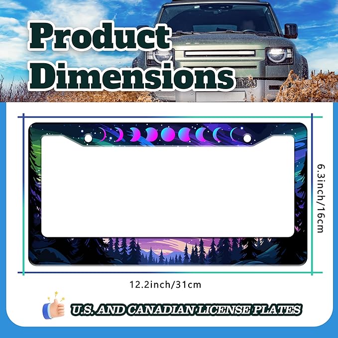 Moon Phases Aurora Forest License Plate Frame Night Sky Stainless Steel License - Image 3