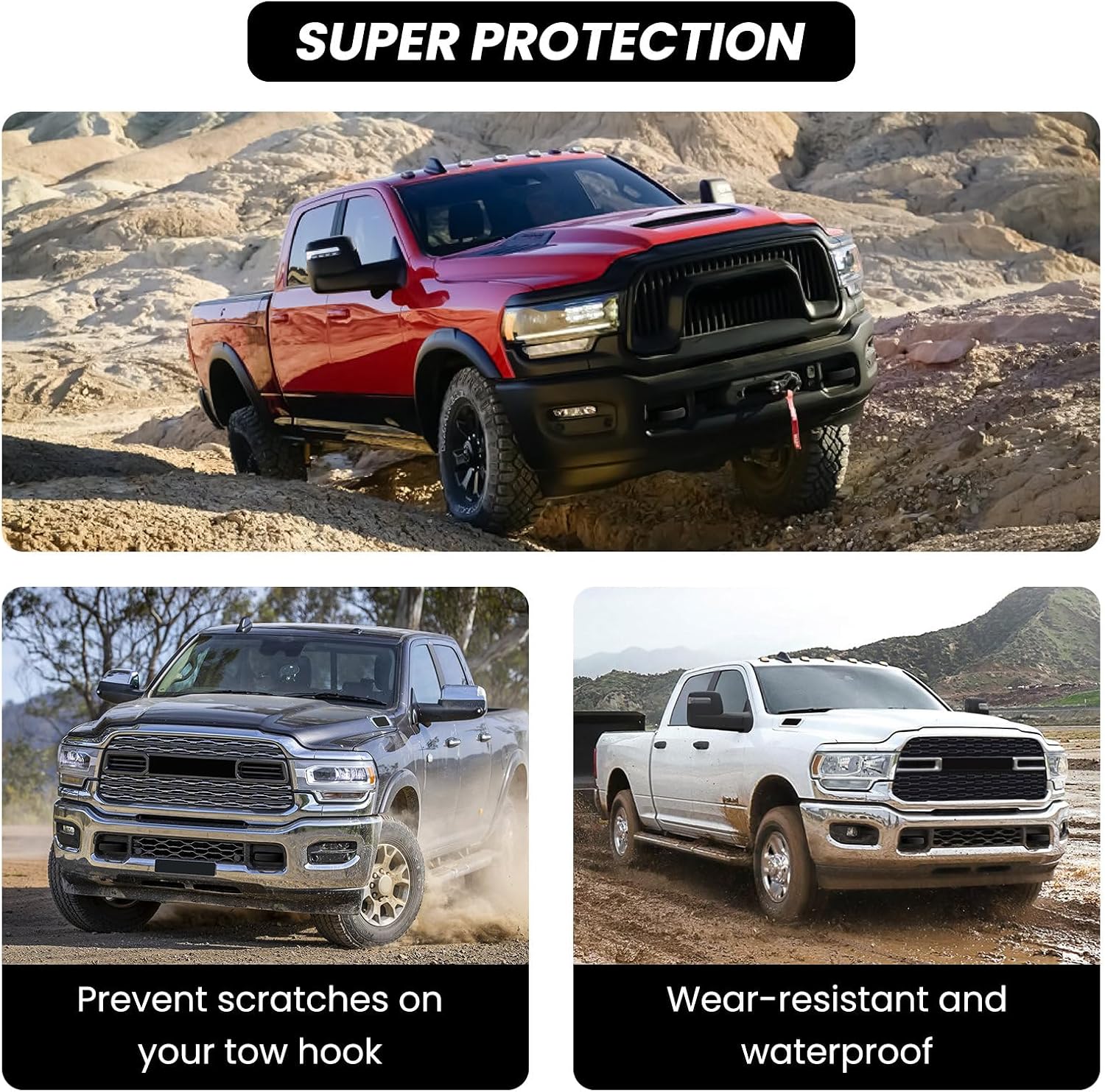 Front Tow Hooks Covers for RAM 2500/3500 2019-2026, Hitch Cover Customized Car Tow Hooks Compatible with RAM 2500/3500 Accessories 2019-2026 (Black)