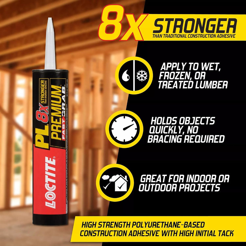 loctite pl premium fast grab polyurethane construction adhesive shown in use