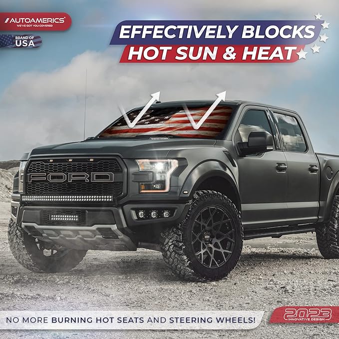 Autoamerics 1-Piece Windshield Sun Shade Grunge American Flag - Image 3