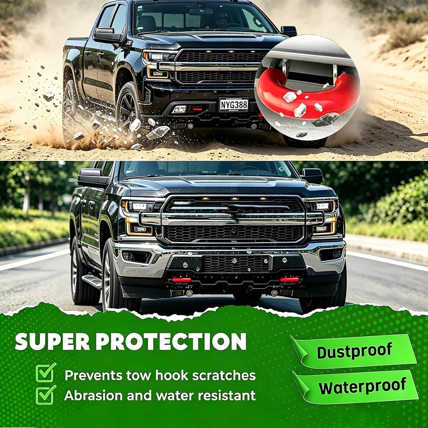 Extended Front Tow Hook Cover for 2007-2026 Chevy Silverado 1500 & 2007-2018 GMC Sierra 1500, Silverado 1500 Accessories, Sierra 1500 Accessories, Chevy 1500 Accessories, Silicone, Red (2 Pack)