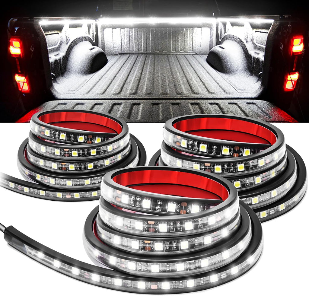 MICTUNING 3Pcs 60 Inch Truck Bed Lights - White Waterproof LED Light Strip with On-Off Switch Fuse Splitter Cable Compatible for Truck Jxxp Pickup RV SUV Vans Cargo Boats and More
