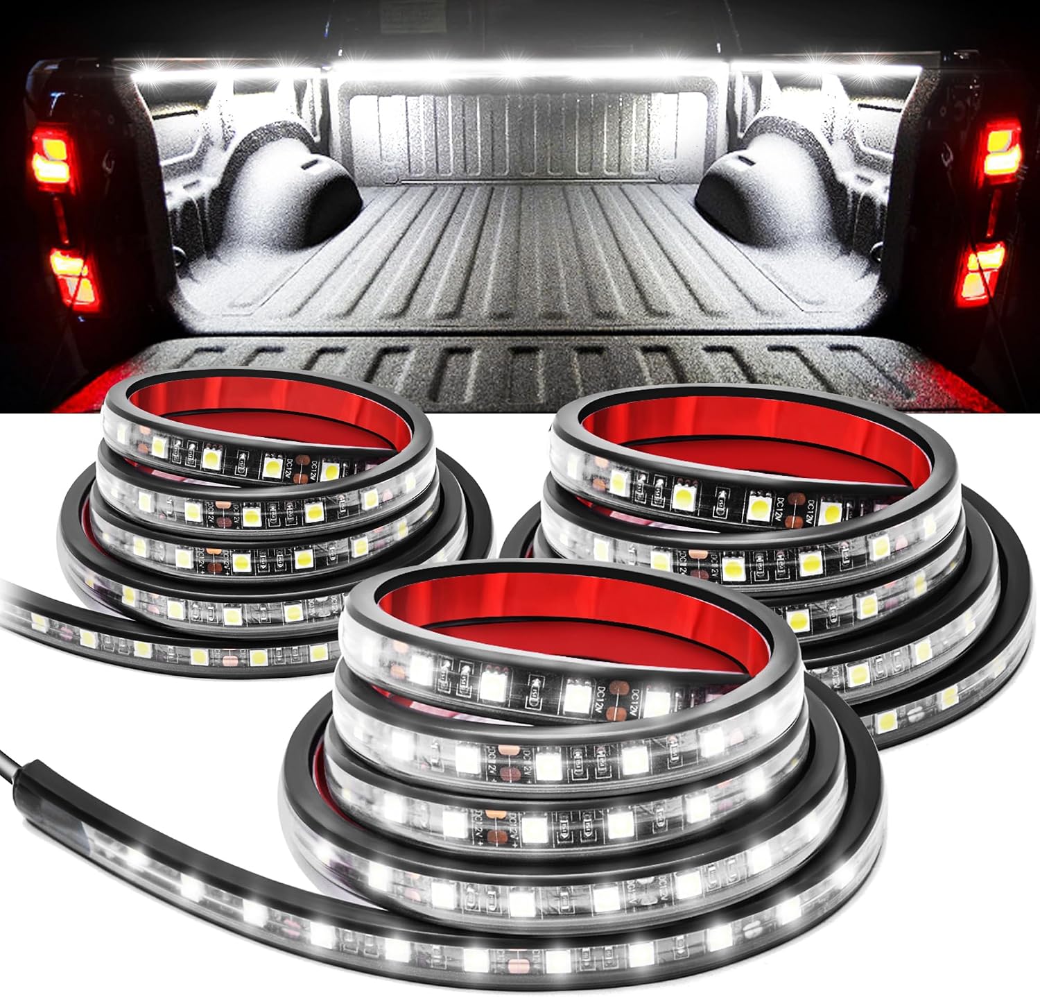 MICTUNING 3Pcs 60 Inch Truck Bed Lights - White Waterproof LED Light Strip with On-Off Switch Fuse Splitter Cable Compatible for Truck Jxxp Pickup RV SUV Vans Cargo Boats and More