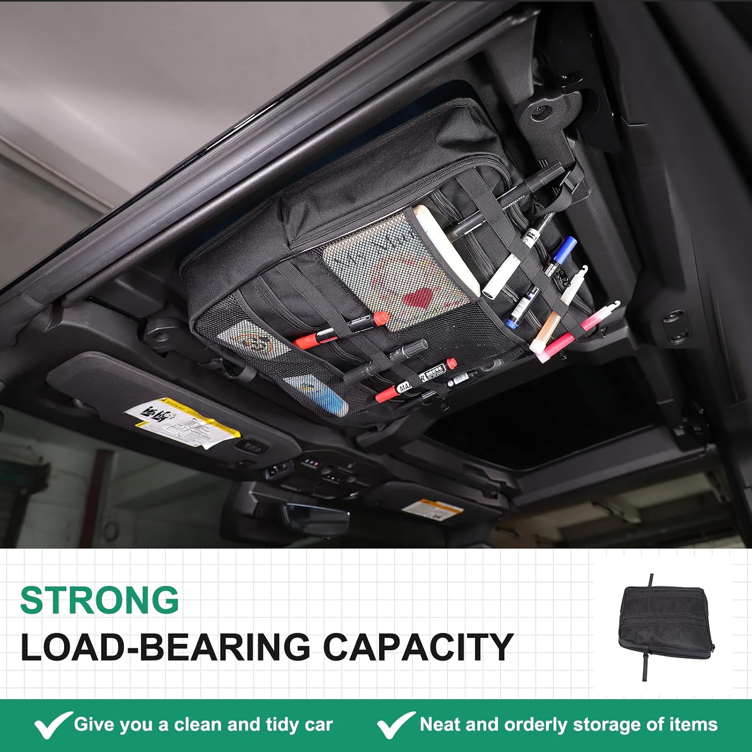 Roof Organizer Bag Storage for Hummer EV Accessories Sunroof Rooftop Panel Waterproof Foldable Heavy Duty Hardtop Cargo Carrier Bag Overhead for Hummer EV SUV Pickup 2022-2025 2026 (Front Roof-Left)