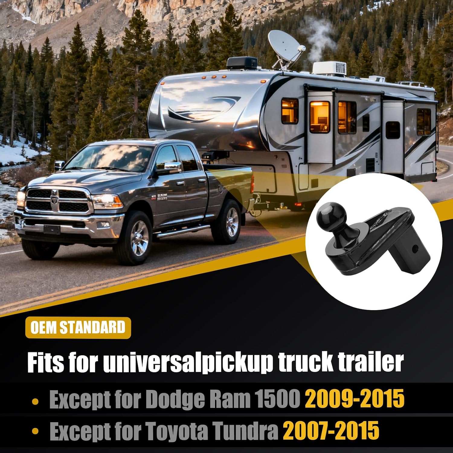 6" Offset Gooseneck Ball Extender, 2-5/16" Hitch Ball, 25,000 lbs GTW / 5,000 lbs VTW, Cab Clearance Solution for Short Bed Trucks, Reinforced Rib Structure, Polyurethane Stabilization System