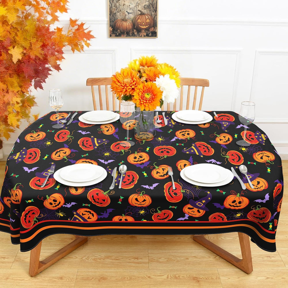 Halloween Oval Tablecloth 60x120 Inch Waterproof Bat Pumpkin Tablecloth Hallo...