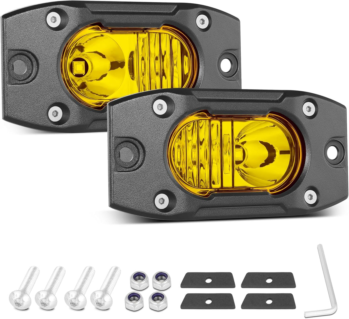 yellow led pods flush mount off road lights on a desk or shelf