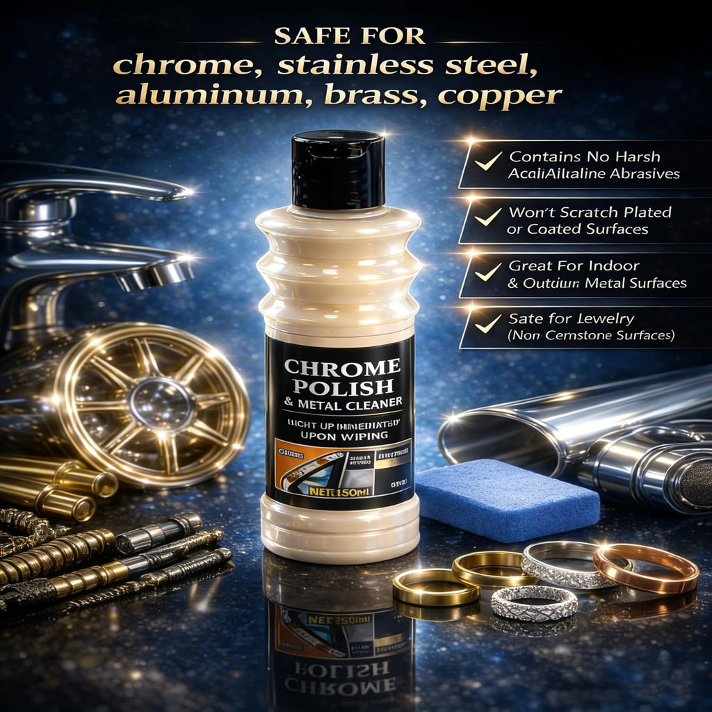 Chrome Polish & Metal Cleaner for Cars 5.07 fl oz, Rust Remover for Metals | Cleans & Restores Aluminum, Stainless Steel, Golf Clubs, Silver, Brass, Copper & Jewelry. 180-Day Shine Paint Protection.