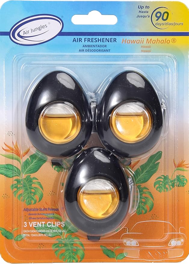 Air Jungles Car Air Freshener Vent Clip 3 Count, Hawaii Mahalo Scent, 4 ml Each by AirJungles
