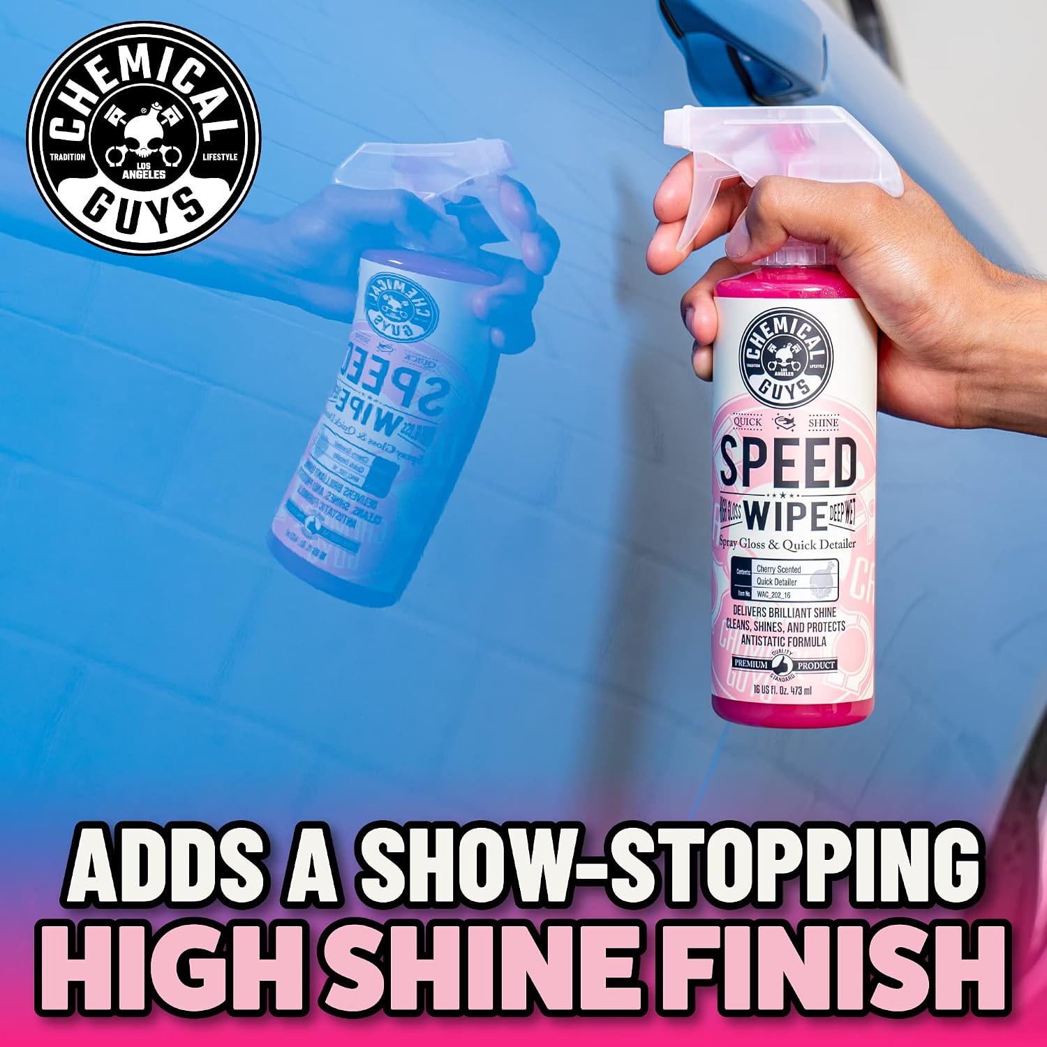 Chemical Guys Speed Wipe Quick Detailer - High Gloss, Streak-Free Shine, Detail Spray for Cars, Trucks, Motorcycles, RVs, and More, Safe on Paint, Glass, Wheels, and Trim, Cherry Scent, 16 fl oz