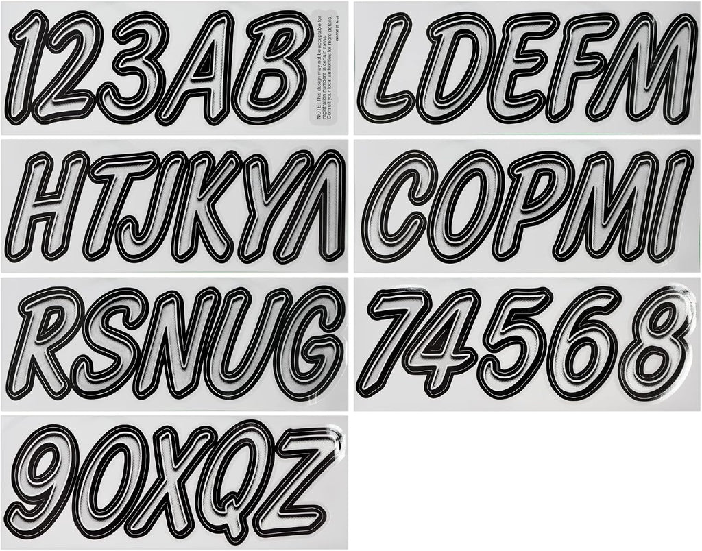 Hardline Products USA Series 400 Boat Registration Kit - 3 Inch Silver/Black Lettering & Numbers - UV Resistant Marine Vinyl Decals for Boats, Jet Skis & PWCs - US Coast Guard Compliant - Complete Set