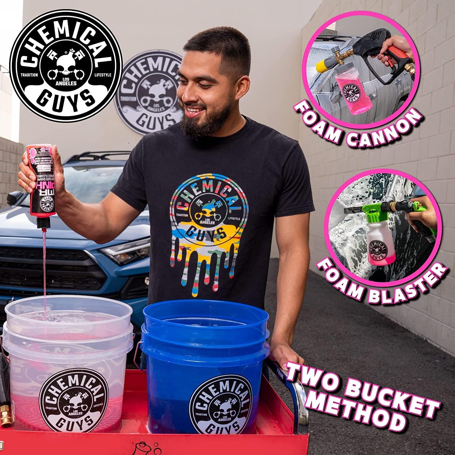 Chemical Guys Mr. Pink Car Wash Soap & Chenille Wash Mitt Kit - 16 oz High Foaming Auto Shampoo with Plush Microfiber Mitt - Safe for Cars, Trucks, Motorcycles, and RVs - Scratch-Free Cleaning Combo