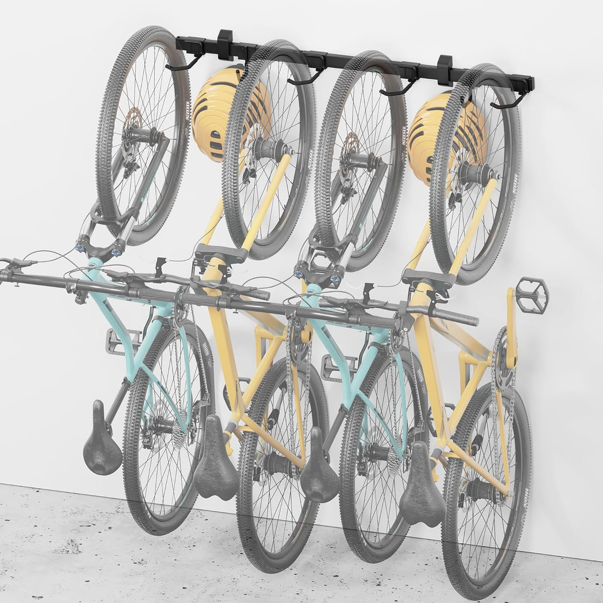 monTEK Enhanced Bike Storage Rack, Adjustable 4-Bike and 2-Helmet Hangers