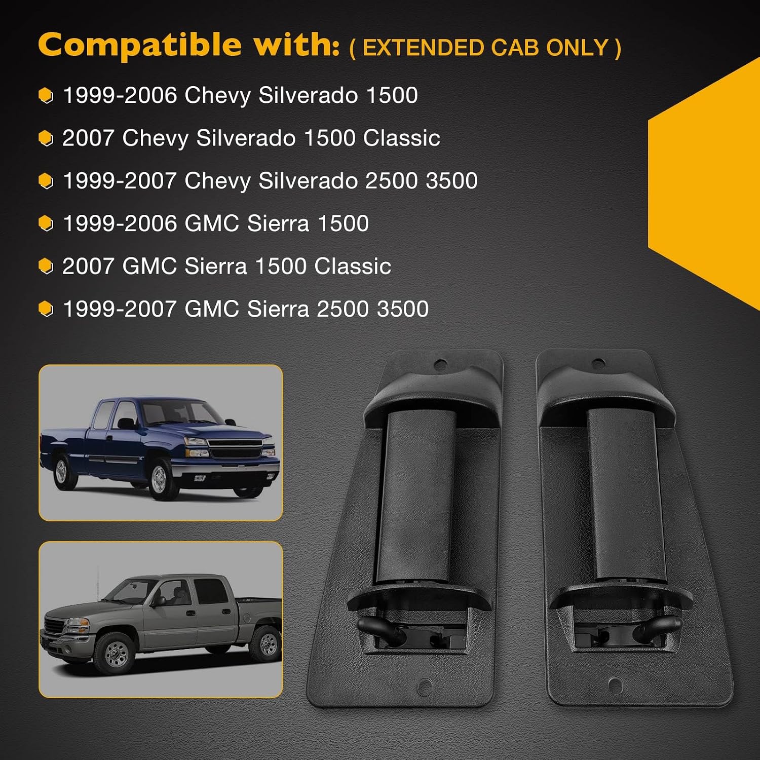 Gledewen Extended Cab Door Handle Rear Left Driver and Right Passgenger Side | for 1999-2007 Chevy Silverado GMC Sierra 1500 2500 3500 | Replaces# 15758171, 15758172