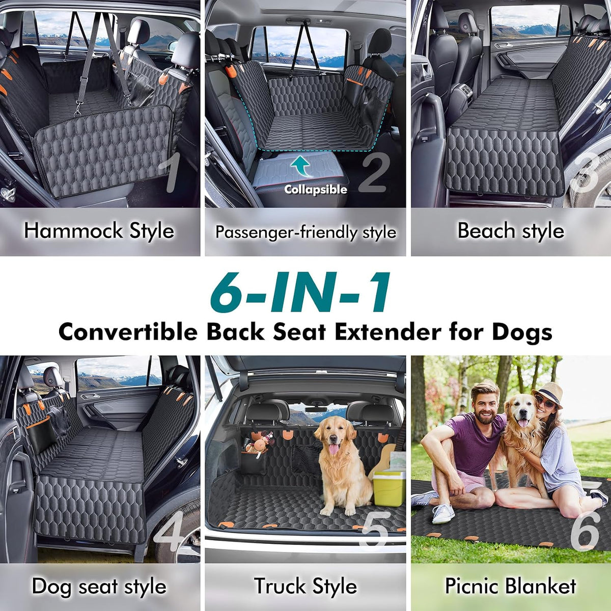 chumajor l back seat extender for dogs,hard bottom,waterproof,400 showing dimensions