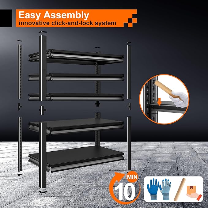 Heavy Duty Shelves, 5-Tier Metal Shelves, 3000LBS Loads, Adjustable, - Image 4