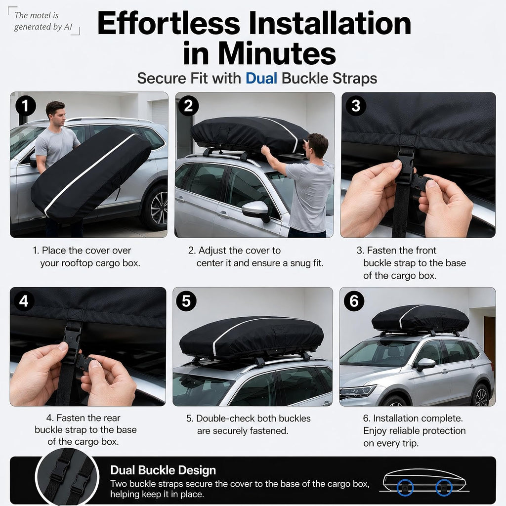 Roof Cargo Box Cover, 69 x 35 x 17 Inches, Compatible with Thule, Perflex and Yakima Roof Cargo Boxes, 900D Oxford Waterproof Rooftop Cargo Carrier Cover, UV, Dust and Scratch Protection