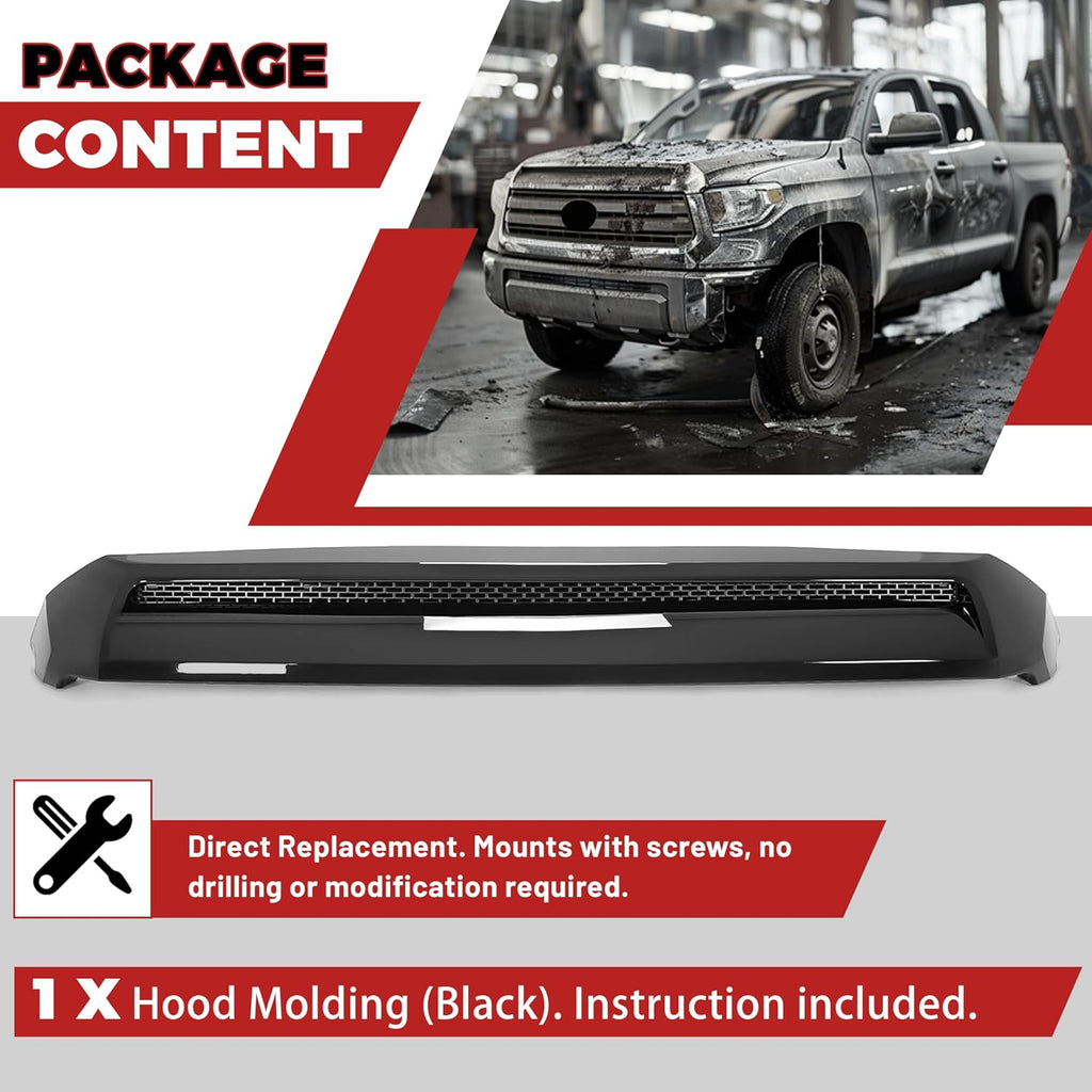 HECASA Hood Scoop Compatible with 2014-2021 Toyota Tundra Replacement for 761800C030 TO1231102 REPT133702 Front Black Upper Grille Bulge Molding Platinum Style