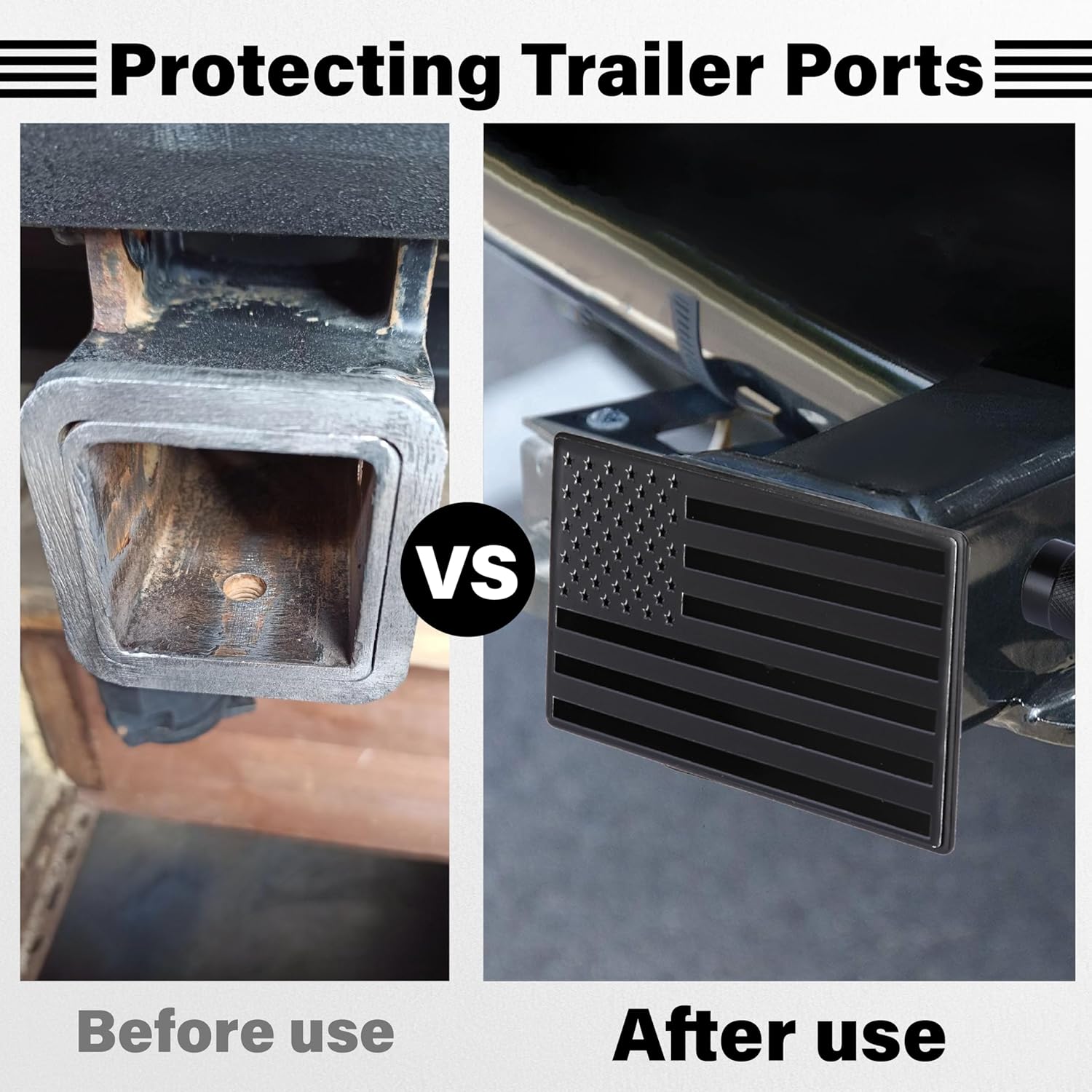 BFXM 2 Inch Trailer Hitch Cover, American Flag Stainless Steel Metal Hitch Cover with 5/8 Inches Pin Diameter Trailer Hitch Lock, Trailer Plug Receiver and Tow Cap for Truck Accessories