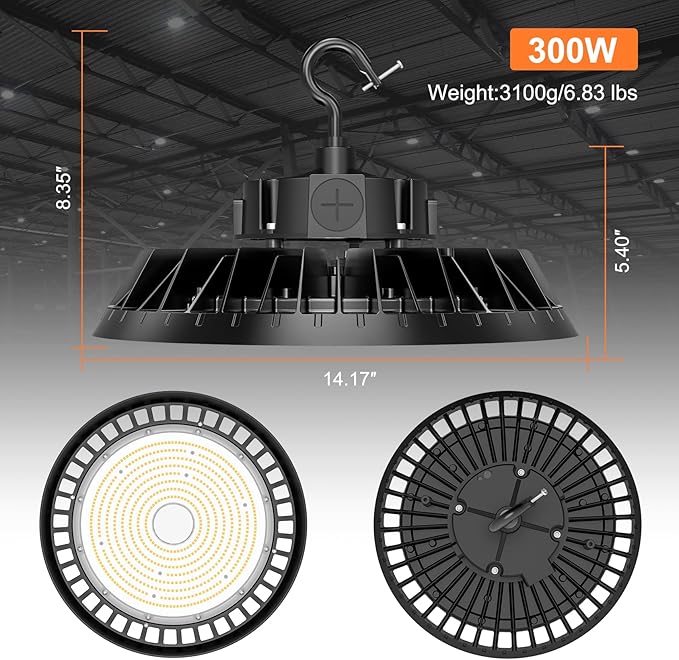 9Pack LED High Bay Lights, 300W UFO High Bay LED Shop Lights, 45000LM - Image 4