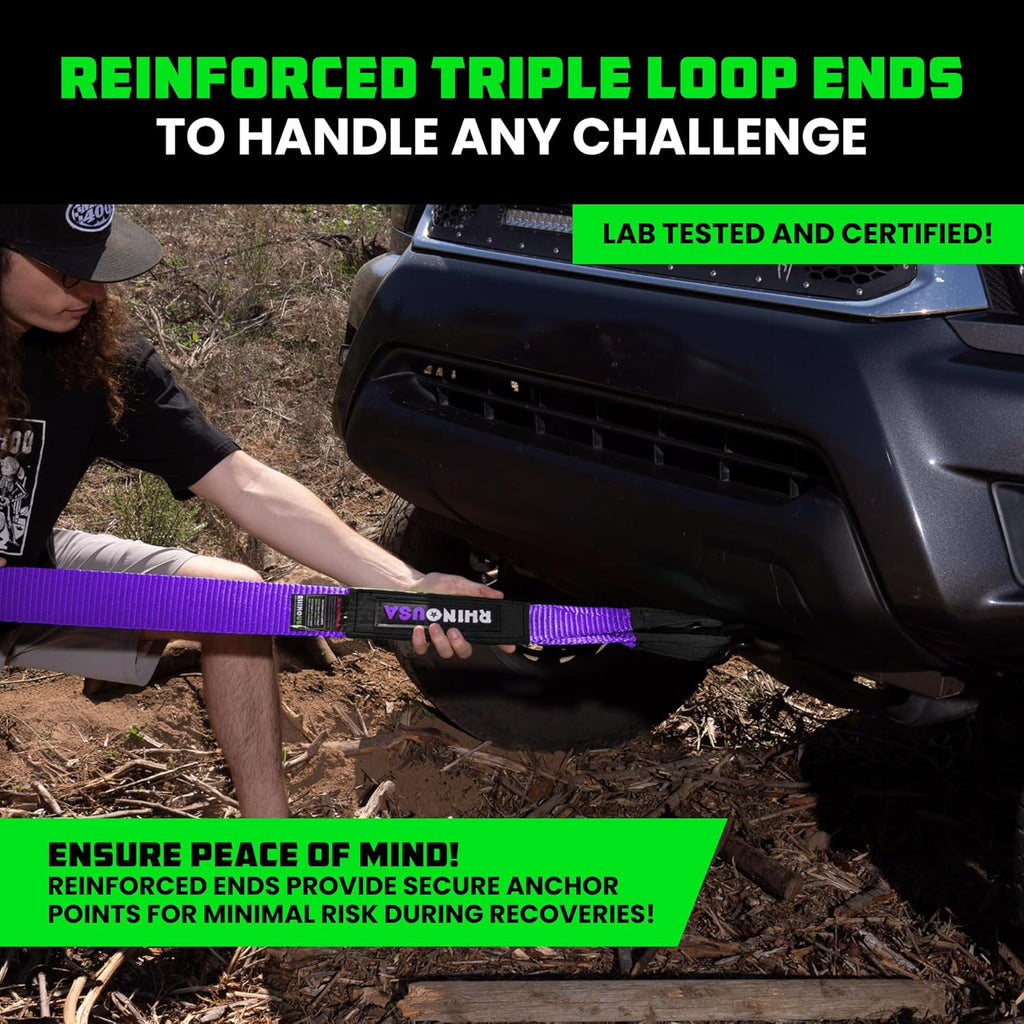 Rhino USA Recovery Tow Strap (3" x 20') - 31,518lb Break Strength - Emergency Recovery Strap Tow Rope for Truck, UTV, ATV & More - Heavy Duty Towing Strap for Offroad 4x4 Use - Compatible with Jeep