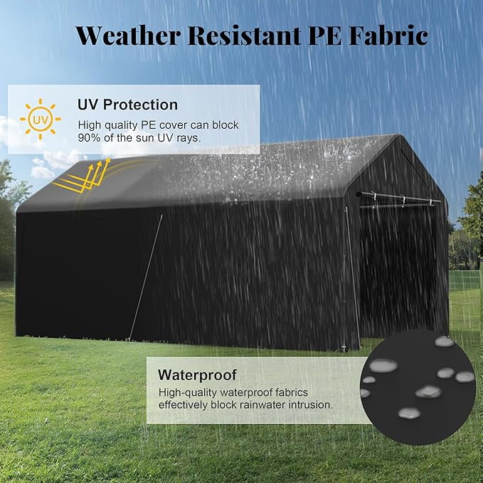 GOJOOASIS 10x20 Carport Heavy Duty Portable Garage Shelter Metal Car Canopy Tent - Image 4