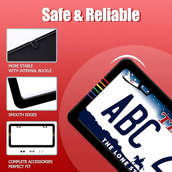 Gay Rainbow Line License Plate Frame Funny LGBT License Plate Frames Stainless - Image 2