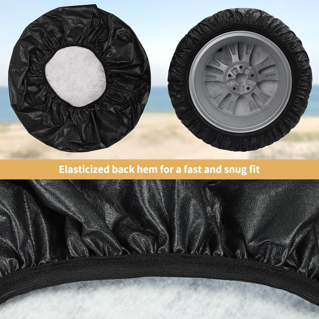 Leader Accessories 26"-28" Spare Tire Cover Universal Fit for Trailer, RV, Car, Truck, SUV, Jeep, Camper Wheel, Waterproof Dustproof Thickening Leather, Black