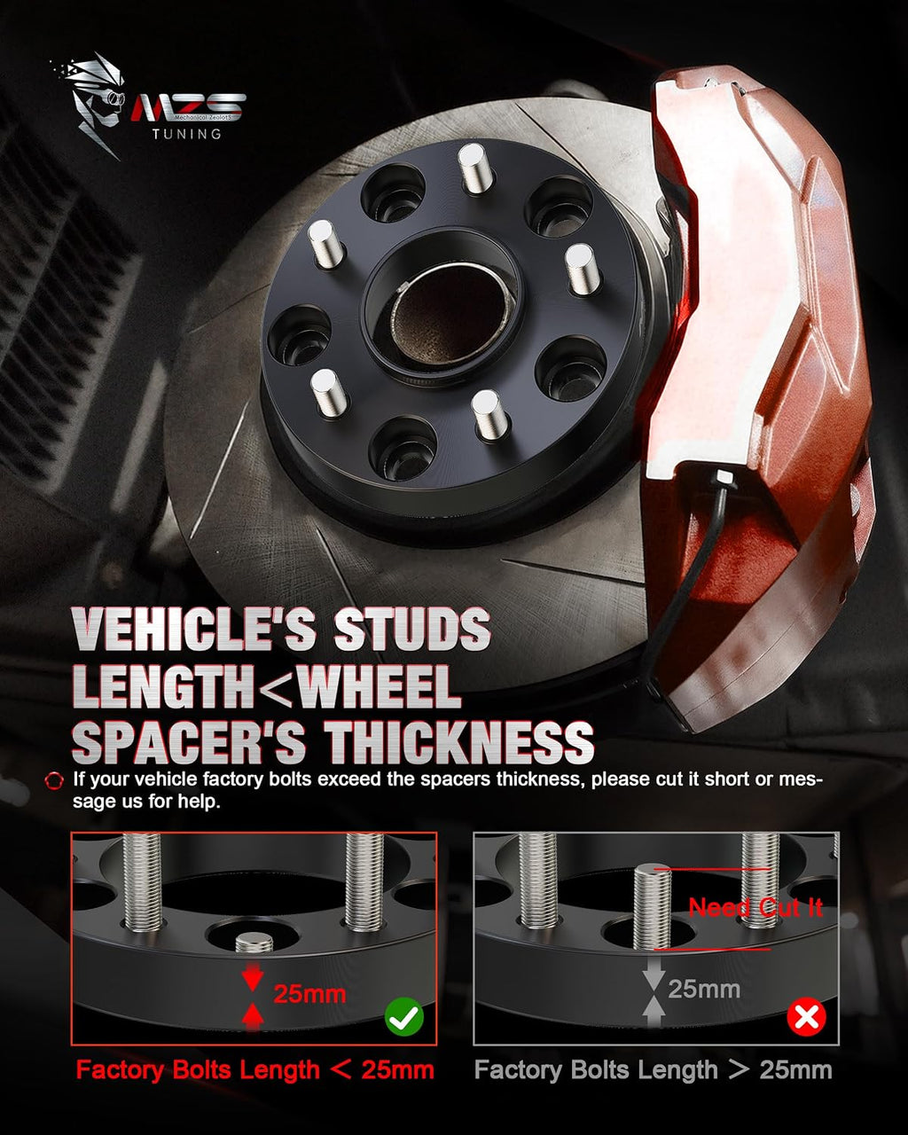 MZS 5x114.3 Wheel Spacers, 1inch 5x4.5" Compatible with Civic CRV Element CL ILX RSX TLX TSX MDX Hubcentric 64.1mm Bore with 12x1.5mm Studs- 5 Lug Tires Black (4pcs)