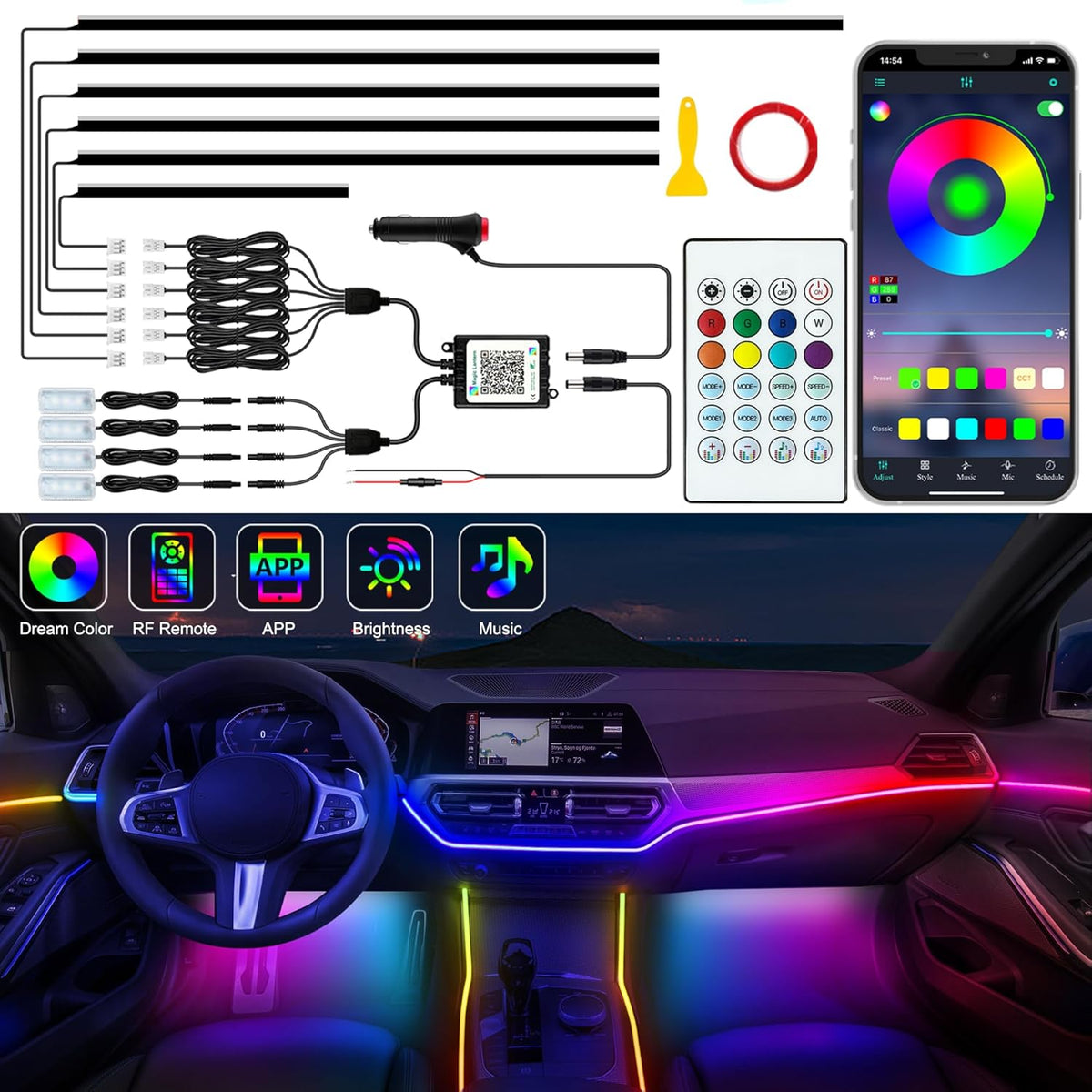Interior Car LED Strip Lights, Acrylic LED Lights