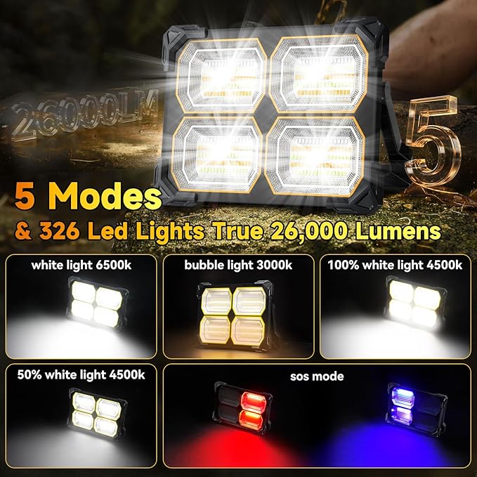 300W Led Work Light Rechargeable, 26000MAh Solar Portable Light, 26000LM - Image 2
