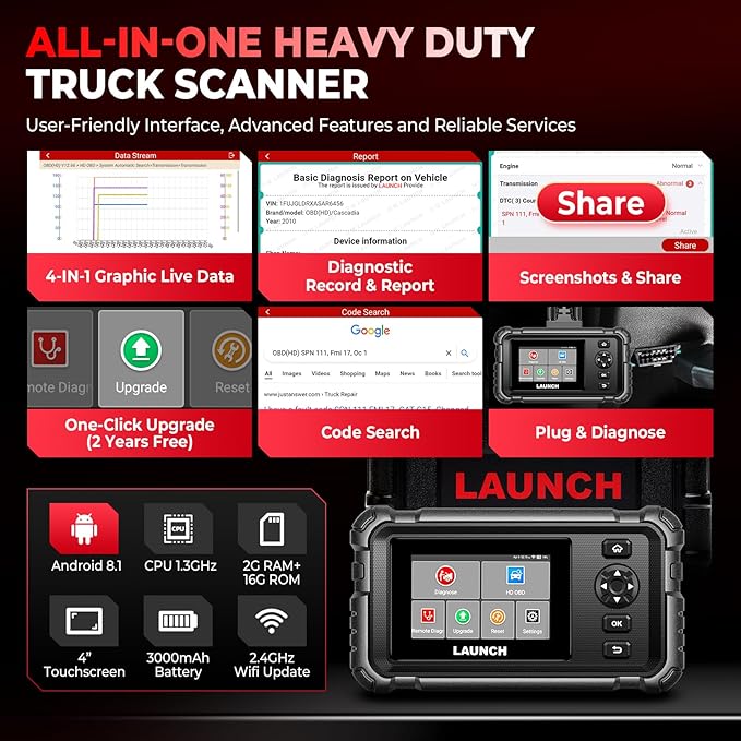LAUNCH CRP129 HD Heavy Duty Truck Scanner, Full System Diesel Scanner